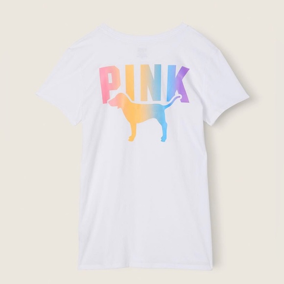 VS Pink Perfect Tee Optic White Rainbow Gradient & Dreamy Pink Seamless Leggings - Picture 2 of 10